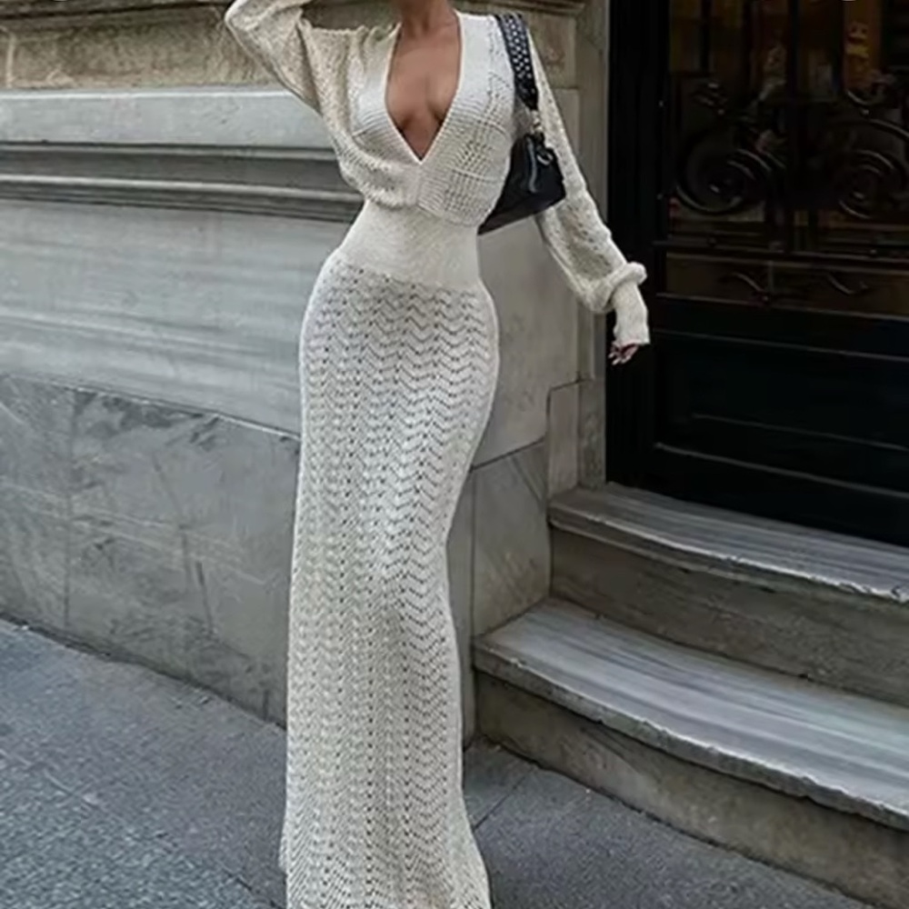 White Knit Maxi Dress
